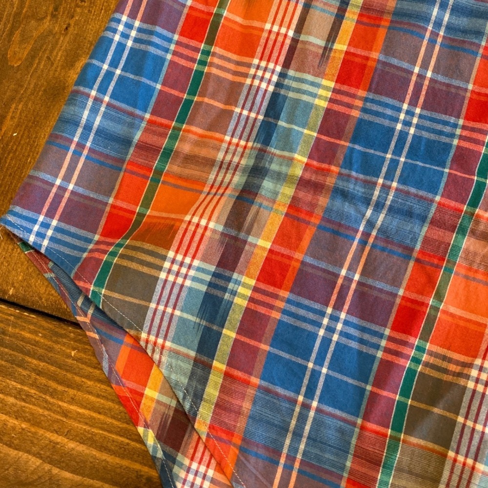 Ralph Lauren Classic Fit Plaid Short Sleeve Button Down Shirt Men XL Blue Orange - Picture 6 of 8